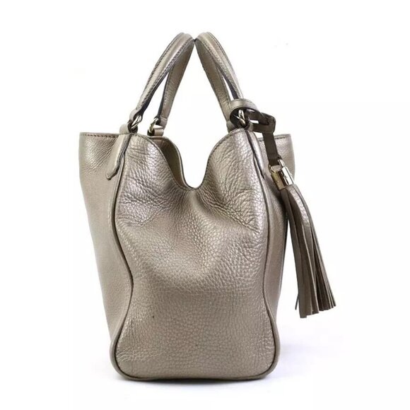 Auth GUCCI Soho Handbag Shoulder Bag Metallic Greige Leather/Goldtone - Picture 3 of 15